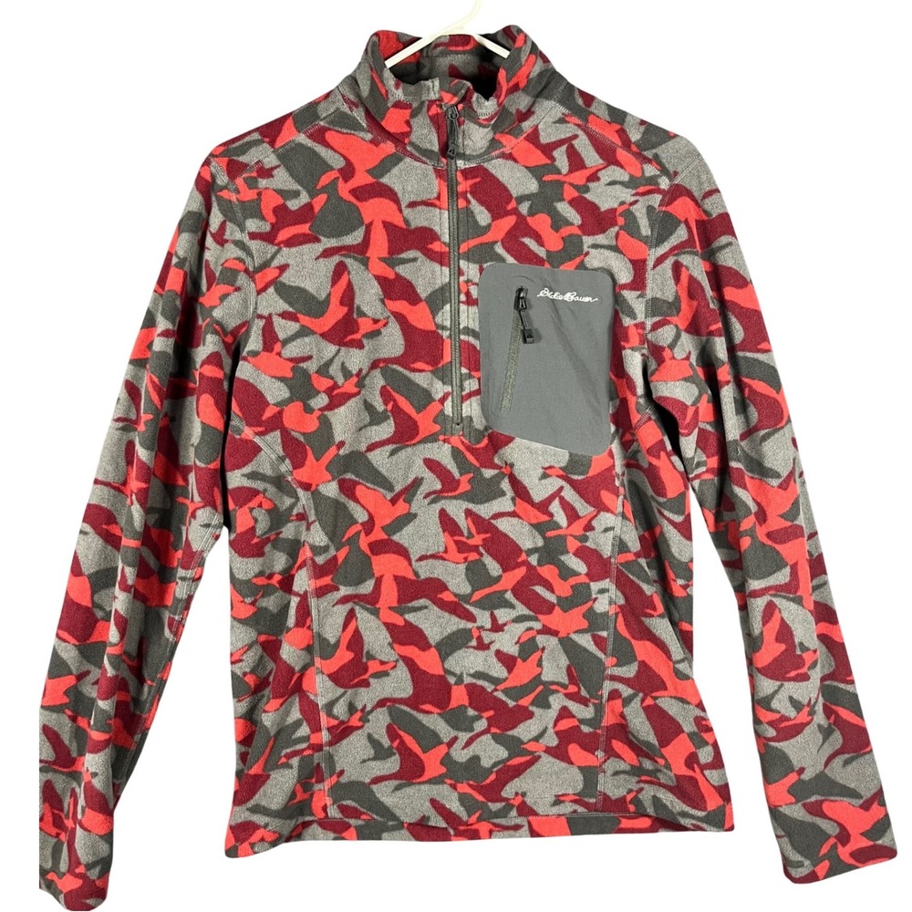 Eddie Bauer First Ascent Fleece Pullover Mens S Red Bird Camo‎ 1/4 Zip Mock Neck
